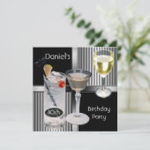 40歳の誕生日パーティーメンズドリンクメタルブラックシルバー 招待状 (スタンド正面)