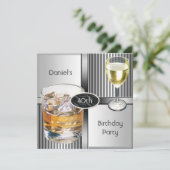 40歳の誕生日パーティーメンズドリンクメタルブラックシルバー 招待状 (スタンド正面)