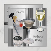 40歳の誕生日パーティーメンズドリンクメタルブラックシルバー 招待状 (正面/裏面)