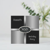 40歳の誕生日パーティーメンズメタル白黒シルバー 招待状 (スタンド正面)