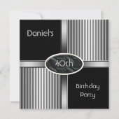 40歳の誕生日パーティーメンズメタル白黒シルバー 招待状 (正面)