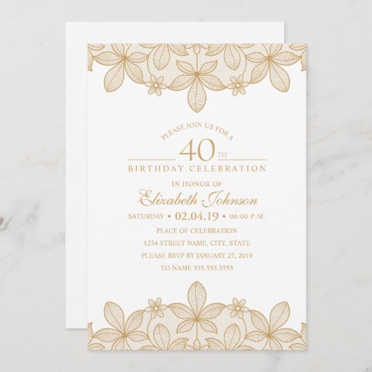 40歳の誕生日パーティーユニークゴールデンレース 招待状 (正面/裏面)