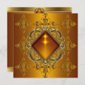 40歳の誕生日パーティーリッチアンバー金ゴールドジュエル 招待状 (正面/裏面)