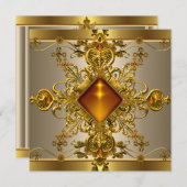 40歳の誕生日パーティーリッチコーヒー金ゴールド琥珀の宝石 招待状 (正面/裏面)