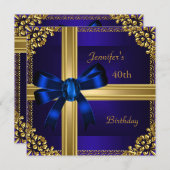 40歳の誕生日パーティーリッチ王室のブルー金ゴールドジュエル 招待状 (正面/裏面)