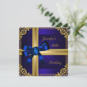 40歳の誕生日パーティーリッチ王室のブルー金ゴールドジュエル 招待状 (スタンド正面)