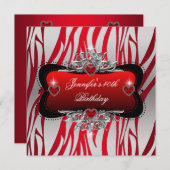 40歳の誕生日パーティーレッドシルバーゼブラブラック 招待状 (正面/裏面)