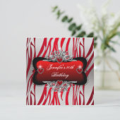 40歳の誕生日パーティーレッドシルバーゼブラブラック 招待状 (スタンド正面)