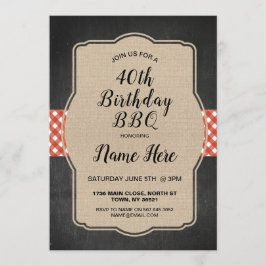 40歳の誕生日パーティーレッドジンガムバーラップBBQ招待状 招待状