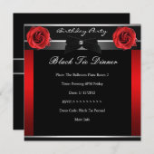 40歳の誕生日パーティーレッドローズブラックタイ 招待状 (正面/裏面)