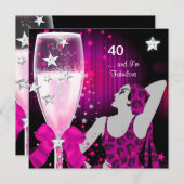 40歳の誕生日パーティーレトロディバファブルピンク 招待状 (正面/裏面)