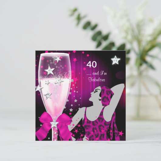 40歳の誕生日パーティーレトロディバファブルピンク 招待状 (スタンド正面)