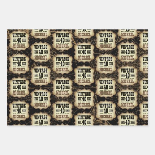40歳の誕生日パーティーヴィンテージをテーマにした名前をカスタムする ラッピングペーパーシート (正面2)