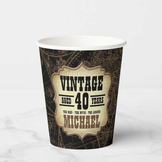 40歳の誕生日パーティーヴィンテージテーマ世界地図 紙コップ (裏面)