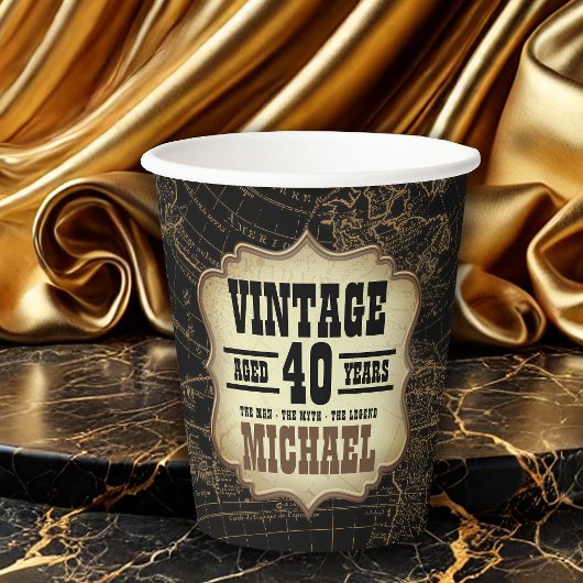 40歳の誕生日パーティーヴィンテージテーマ世界地図 紙コップ