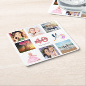 40歳の誕生日パーティー写真コラージュ白 スクエアペーパーコースター (アングル)