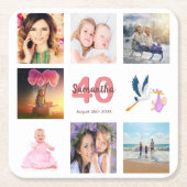 40歳の誕生日パーティー写真コラージュ白 スクエアペーパーコースター (正面)