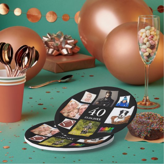 40歳の誕生日パーティー写真コラージュ黒人男性 ペーパープレート (複数)