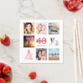 40歳の誕生日パーティー写真コラージュ スタンダードカクテルナプキン (インサイチュ)