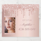 40歳の誕生日パーティー写真バラ金ゴールドグリッターピンク スパークリングワインラベル (シングルラベル)