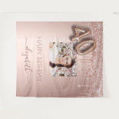 40歳の誕生日パーティー写真バラ金ゴールドグリッターピンク タペストリー (正面(横))