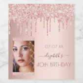 40歳の誕生日パーティー写真バラ金ゴールドグリッター乾燥 ワインラベル (シングルラベル)
