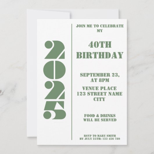 40歳の誕生日パーティー写真生まれ1985招待状 招待状 (裏面)