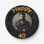 40歳の誕生日パーティー写真金ゴールドバルーン黒 ペーパープレート (正面)