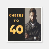 40歳の誕生日パーティー写真金ゴールド応援男 スタンダードカクテルナプキン (正面)