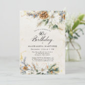 40歳の誕生日パーティー冬の白いフローラ緑 招待状 (スタンド正面)