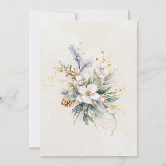 40歳の誕生日パーティー冬の白いフローラ緑 招待状 (裏面)