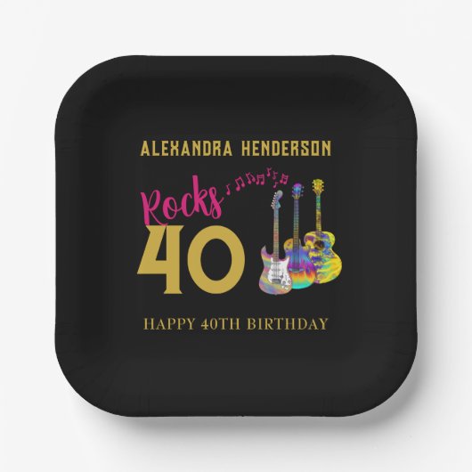 40歳の誕生日パーティー名ギターズミュージックロック40 ペーパープレート (正面)
