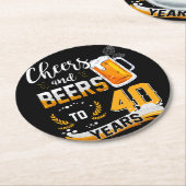 40歳の誕生日パーティー応援とビール40年 ラウンドペーパーコースター (アングル)