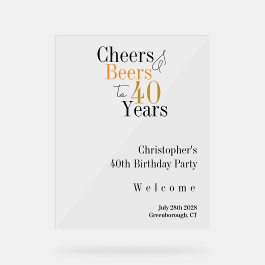 40歳の誕生日パーティー応援歓迎ミニマル アクリルサイン (正面)