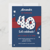 40歳の誕生日パーティー愛国的赤白青スター 招待状 (正面)