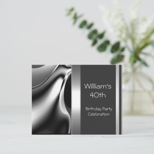 40歳の誕生日パーティー抽象芸術シルバークロムメタル 招待状 (スタンド正面)