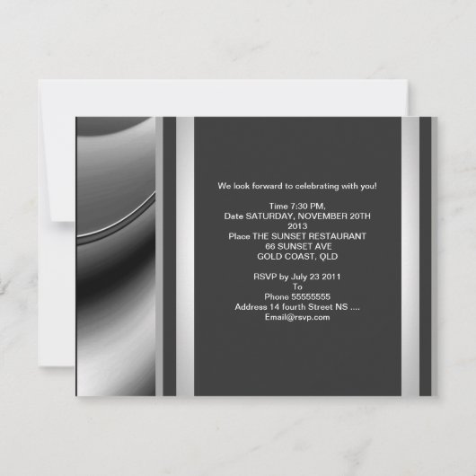 40歳の誕生日パーティー抽象芸術シルバークロムメタル 招待状 (裏面)