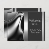 40歳の誕生日パーティー抽象芸術シルバークロムメタル 招待状 (正面/裏面)