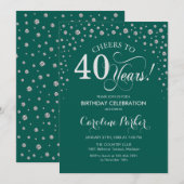 40歳の誕生日パーティー招待状 - シルバーグリーン 招待状 (正面/裏面)