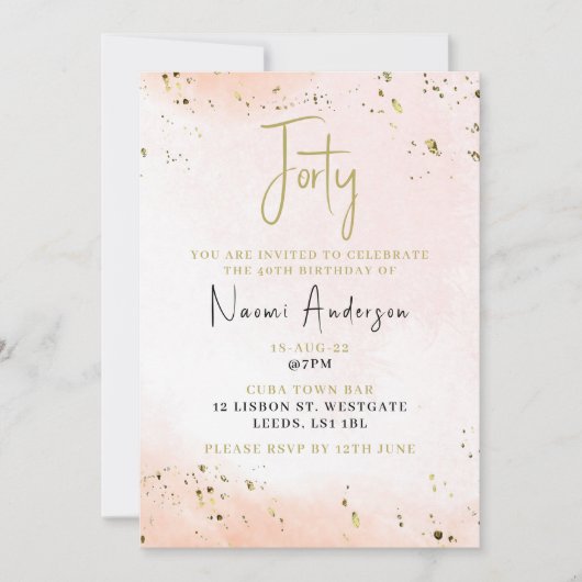 40歳の誕生日パーティー招待状 ピンク 招待状 (正面)