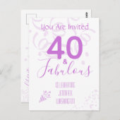 40歳の誕生日パーティー招待状 ホットピンクのコンフェッティ ポストカード (正面/裏面)