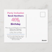40歳の誕生日パーティー招待状 ポストカード (裏面)