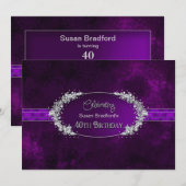 40歳の誕生日パーティー招待状 - 紫/宝石 招待状 (正面/裏面)