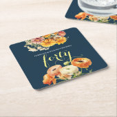 40歳の誕生日パーティー明エレガントるいフローラ スクエアペーパーコースター (アングル)