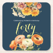 40歳の誕生日パーティー明エレガントるいフローラ スクエアペーパーコースター (正面)