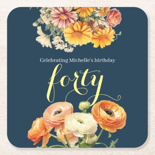 40歳の誕生日パーティー明エレガントるいフローラ スクエアペーパーコースター (正面)
