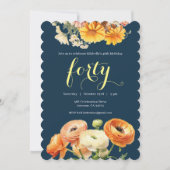 40歳の誕生日パーティー植物性オレンジの花 招待状 (正面)