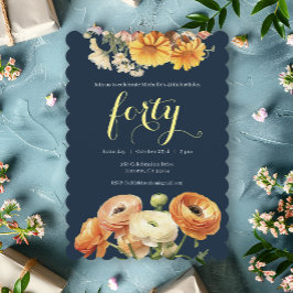 40歳の誕生日パーティー植物性オレンジの花 招待状