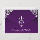 40歳の誕生日パーティー王室のシルバープラムベルベットパール 招待状 (正面)