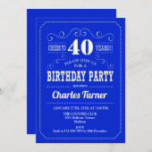 40歳の誕生日パーティー王室の – 青い白 招待状 (正面/裏面)
